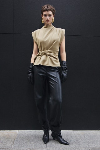 Blouse épaulettes ceinture - Kaki