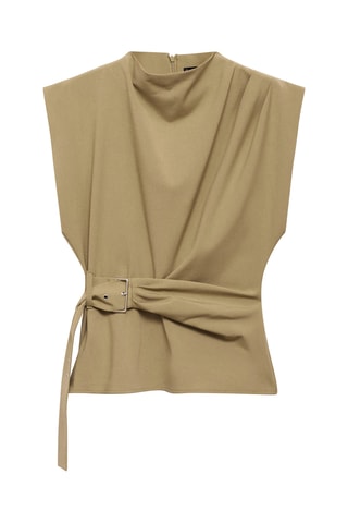 Blouse épaulettes ceinture - Kaki