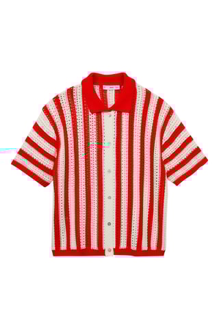 Cardigan ajouré rayures - Rouge