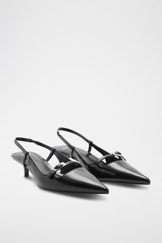 Chaussures talon ouvertes à l'arrière boucles - Noir