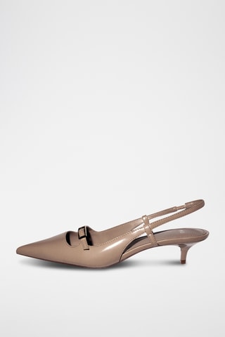 Chaussures talon ouvertes à l'arrière boucles - Marron clair