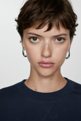 Sweat-shirt coton col rond - Bleu nuit