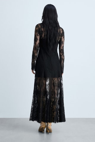 Robe longue semi-transparente dentelle - Noir