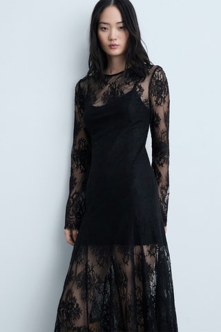 Robe longue semi-transparente dentelle - Noir