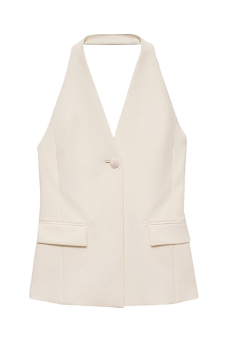 Gilet emmanchures américaines bouton bijou - Écru