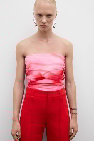 Pantalon droit coutures décoratives - Rouge
