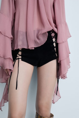 Short cuir ouvertures noeuds - Noir