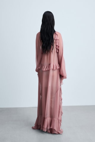 Robe gaze semi-transparente volants - Rose