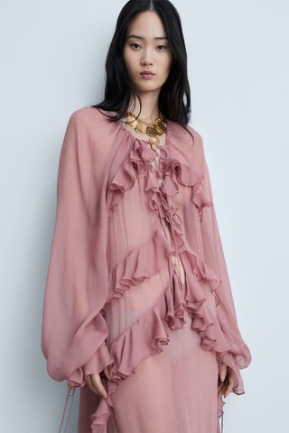 Robe gaze semi-transparente volants - Rose