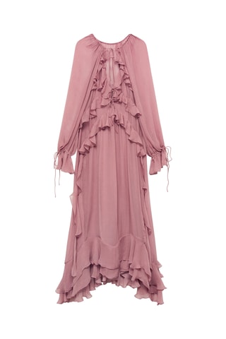 Robe gaze semi-transparente volants - Rose