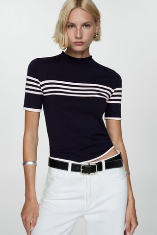 Pull-over rayures maille fine - Bleu marine