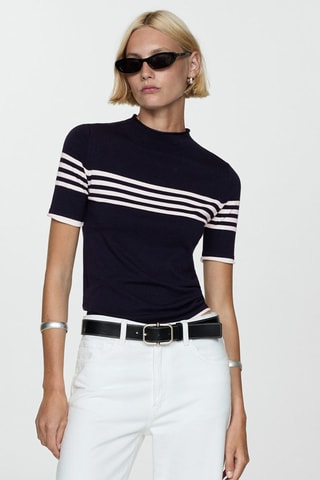 Pull-over rayures maille fine - Bleu marine