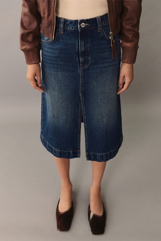 Jupe midi en jean - Bleu marine
