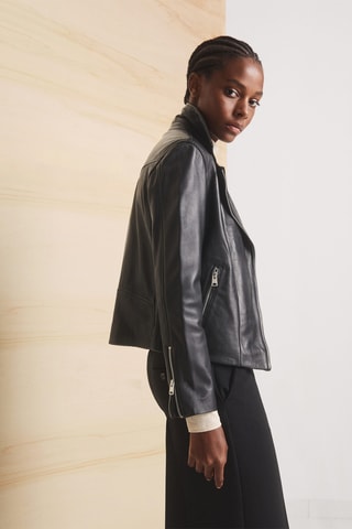 Blouson biker en cuir - Noir