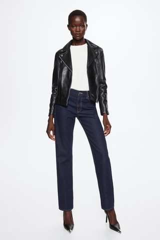 Blouson biker en cuir - Noir