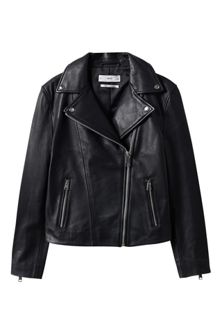 Blouson biker en cuir - Noir