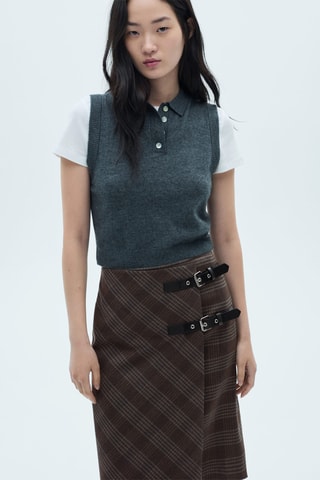 Jupe carreaux ceinture double - Gris