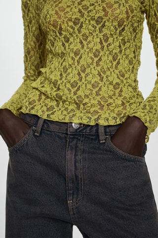 T-shirt dentelle col rond - Vert