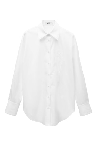 Chemise oversize en popeline détails brodés - Blanc cassé