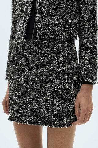 Minijupe tweed bords effilochés - Noir et blanc