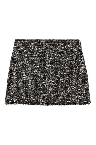 Minijupe tweed bords effilochés - Noir et blanc
