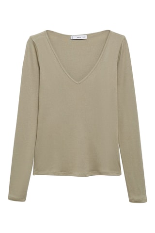 T-shirt manches longues col V - Vert pastel