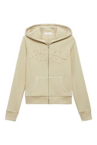 Sweat-shirt coton message brodé - Beige