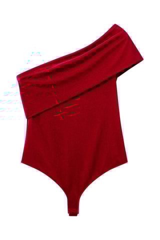 Body asymétrique velours - Rouge