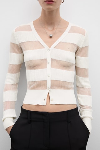 Cardigan texturé semi-transparent - Blanc