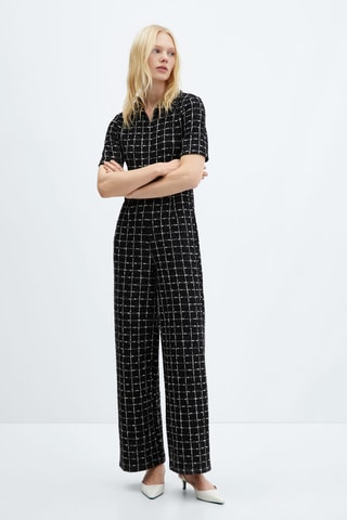 Combinaison tweed manches courtes - Noir et blanc