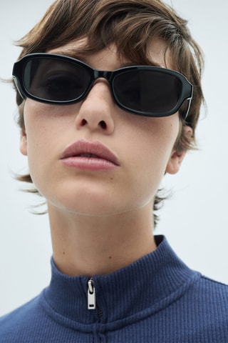Cardigan col montant fermeture Éclair - Bleu