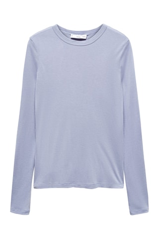T-shirt manches longues col rond - Bleu