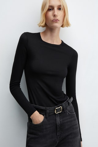 T-shirt manches longues col rond - Noir