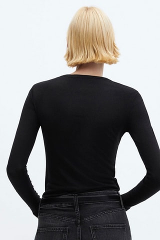 T-shirt manches longues col rond - Noir