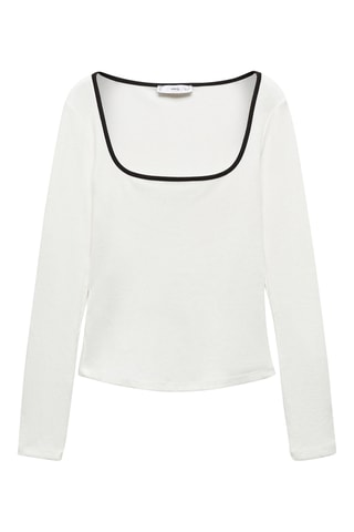 T-shirt côtelé col carré - Blanc