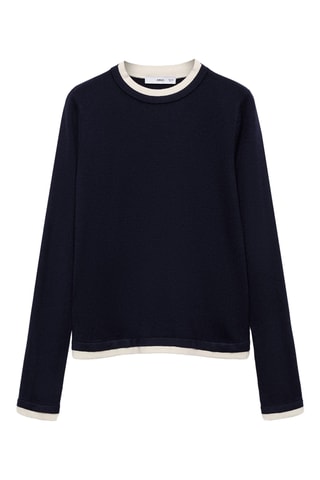 Pull-over maille fine liserés contrastés - Bleu marine
