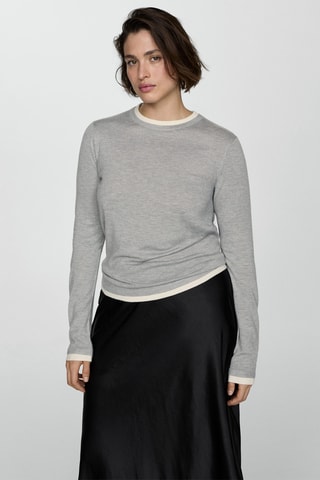 Pull-over maille fine liserés contrastés - Gris clair chiné