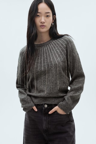 Pull-over maille détails brillants - Gris