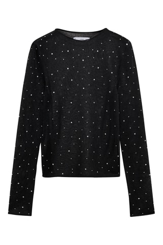Pull-over maille fine strass - Noir