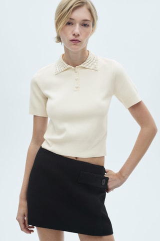 Polo maille col strass - Écru