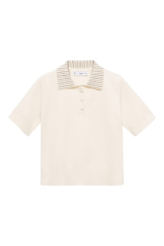 Polo maille col strass - Écru