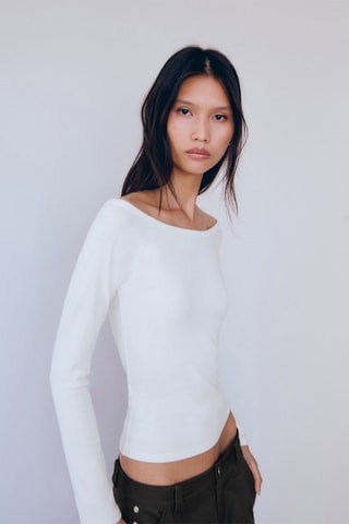 T-shirt col bateau coton - Blanc