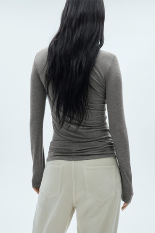 T-shirt manches longues col rond - Gris chiné