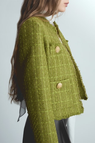 Veste tweed boutons bijoux - Olive