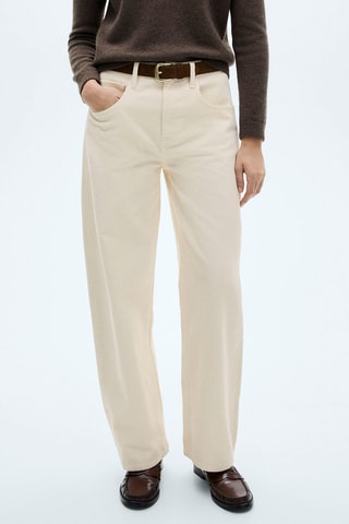Pantalon velours côtelé balloon taille haute - Blanc cassé