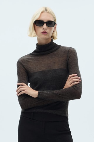 Pull-over semi-transparent col montant - Gris foncé chiné