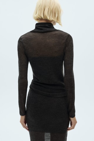 Pull-over semi-transparent col montant - Gris foncé chiné