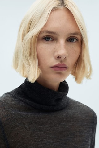 Pull-over semi-transparent col montant - Gris foncé chiné