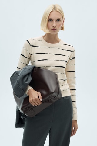 Pull-over rayé col rond - Sable