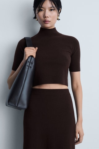 Pull-over col montant manches courtes - Marron